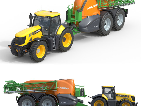 Traktor Fastrac JCB dan Penyemprot Berarsip Tertinggal Model 3D