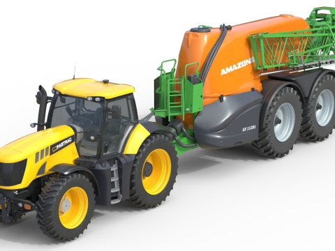 Trattore JCB Fastrac e irroratrice trainata Modello 3D