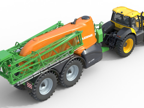 Trattore JCB Fastrac e irroratrice trainata Modello 3D