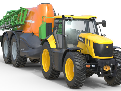 Trattore JCB Fastrac e irroratrice trainata Modello 3D