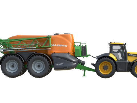 Trattore JCB Fastrac e irroratrice trainata Modello 3D