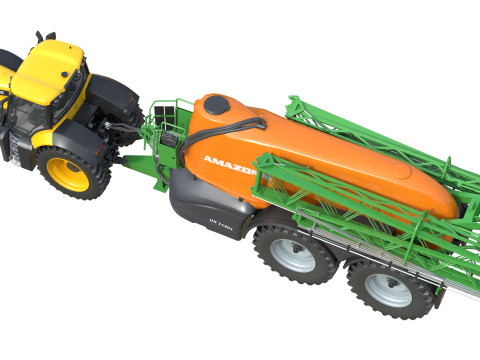 Trattore JCB Fastrac e irroratrice trainata Modello 3D