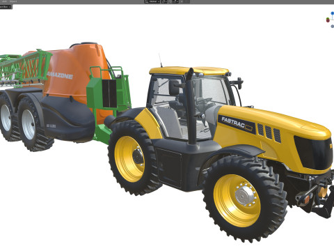 Trattore JCB Fastrac e irroratrice trainata Modello 3D