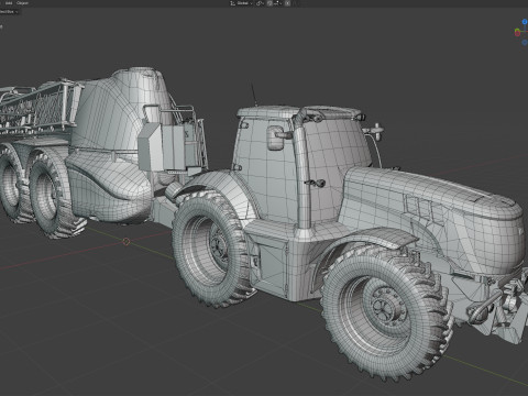 Trattore JCB Fastrac e irroratrice trainata Modello 3D