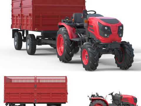 Mahindra Oja 트랙터 및 덤프 트레일러 3D 모델