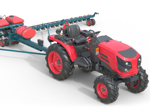 Mahindra Oja Tractor with Row Planter 3D Модель