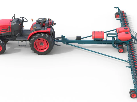 Trattore Mahindra Oja con seminatrice a file Modello 3D