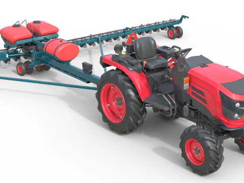 Trattore Mahindra Oja con seminatrice a file Modello 3D