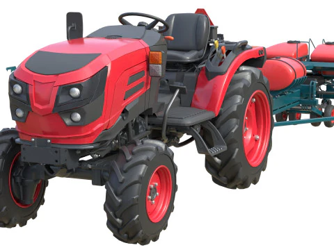 Trattore Mahindra Oja con seminatrice a file Modello 3D