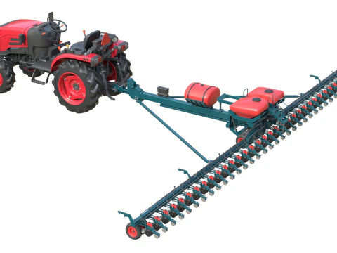 Trattore Mahindra Oja con seminatrice a file Modello 3D