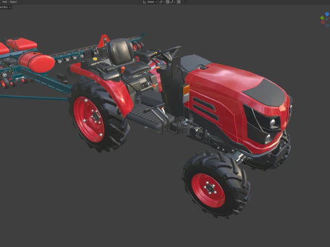 Trattore Mahindra Oja con seminatrice a file Modello 3D