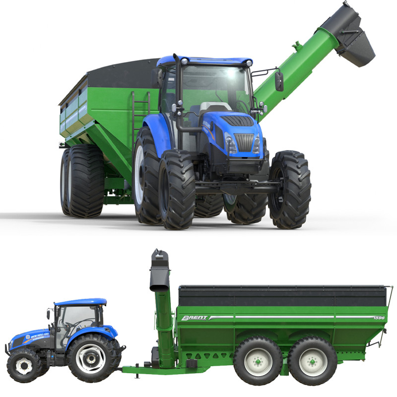 Trattore New Holland WorkMaster e carrello Brent Modello 3D .c4d .max .obj .3ds .fbx .stl .blend