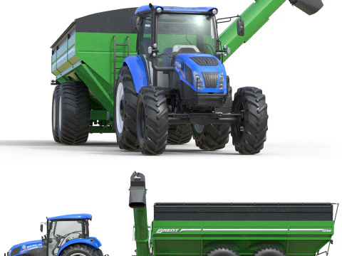 Трактор New Holland WorkMaster и тележка Brent 3D Модель
