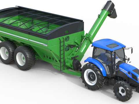 Trattore New Holland WorkMaster e carrello Brent Modello 3D