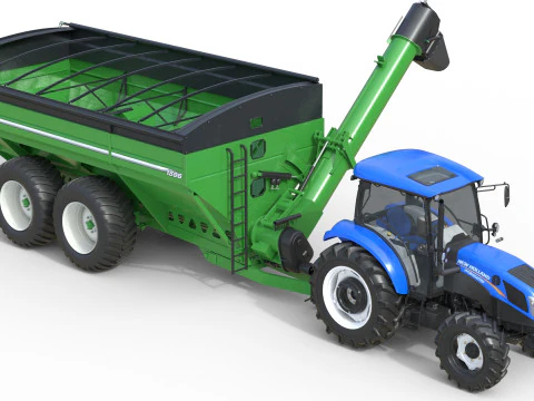 New Holland WorkMaster Tractor and Brent cart 3D Model