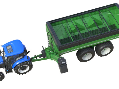 New Holland WorkMaster Tractor and Brent cart 3D Model