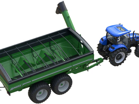 New Holland WorkMaster Tractor and Brent cart 3D Model