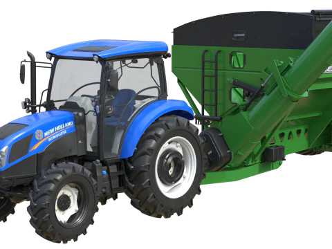 New Holland WorkMaster Tractor and Brent cart 3D Model