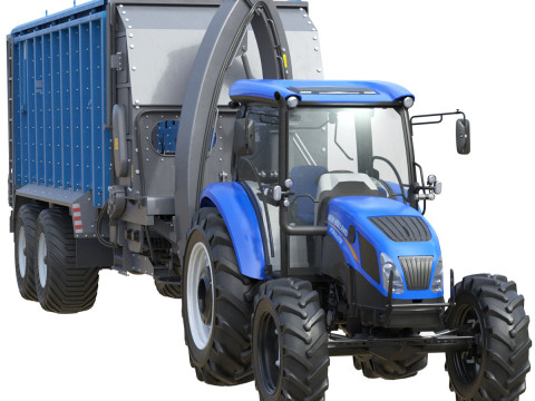 뉴 홀랜드 WorkMaster 트랙터 및 덤프 트레일러 3D 모델
