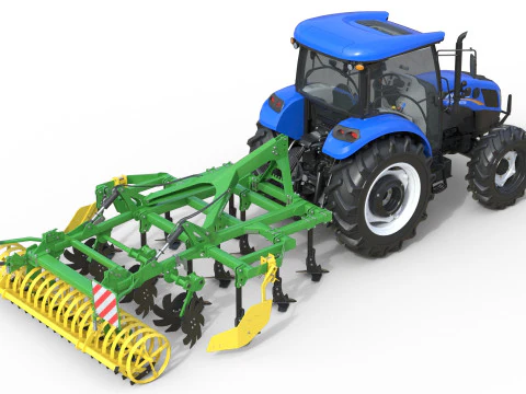 Trattore New Holland WorkMaster e coltivatore ibrido Modello 3D