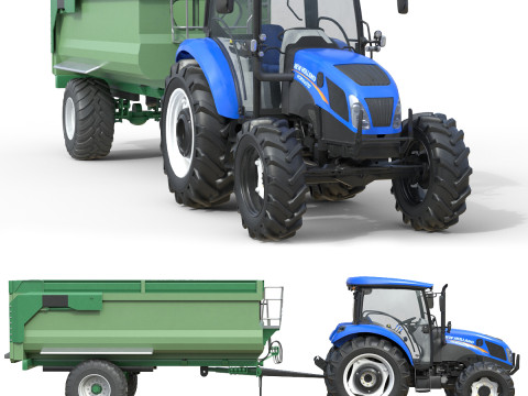 New Holland WorkMaster-tractor en Tippin-aanhangwagen 3D Model