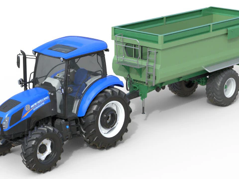 Trattore New Holland WorkMaster e rimorchio ribaltabile Modello 3D