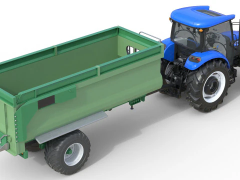 Trattore New Holland WorkMaster e rimorchio ribaltabile Modello 3D