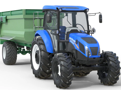 Trattore New Holland WorkMaster e rimorchio ribaltabile Modello 3D
