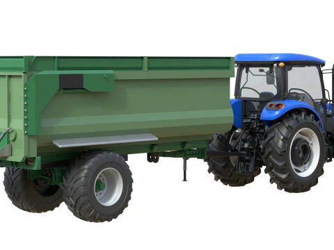 Trattore New Holland WorkMaster e rimorchio ribaltabile Modello 3D