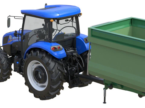 Trattore New Holland WorkMaster e rimorchio ribaltabile Modello 3D