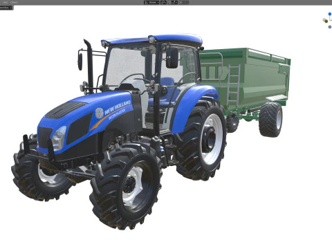 Trattore New Holland WorkMaster e rimorchio ribaltabile Modello 3D