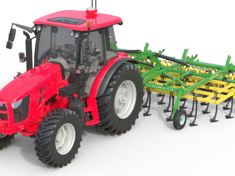 Trator e Cultivador Agr&iacute;cola Modelo 3D