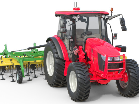 Trator e Cultivador Agr&iacute;cola Modelo 3D