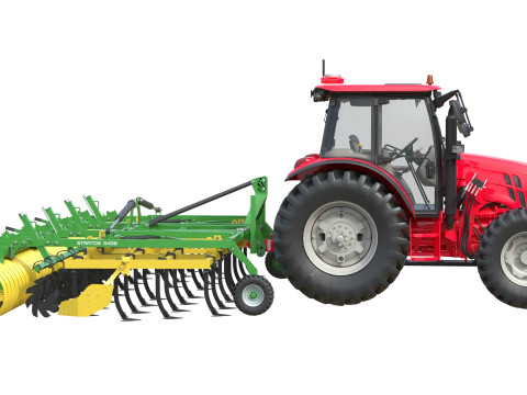Trator e Cultivador Agr&iacute;cola Modelo 3D