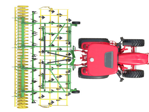 Trator e Cultivador Agr&iacute;cola Modelo 3D