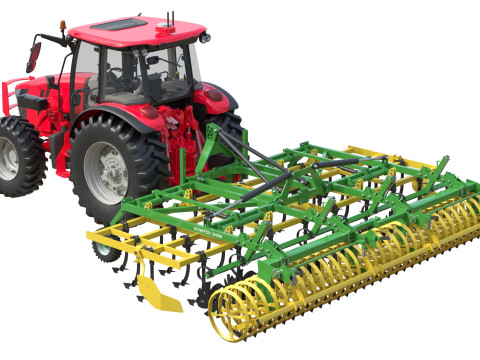 Trator e Cultivador Agr&iacute;cola Modelo 3D