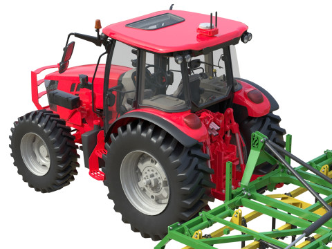 Trator e Cultivador Agr&iacute;cola Modelo 3D
