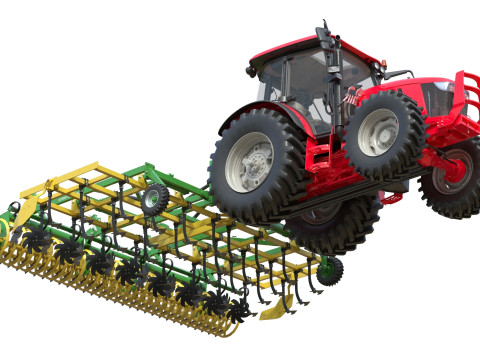Trator e Cultivador Agr&iacute;cola Modelo 3D