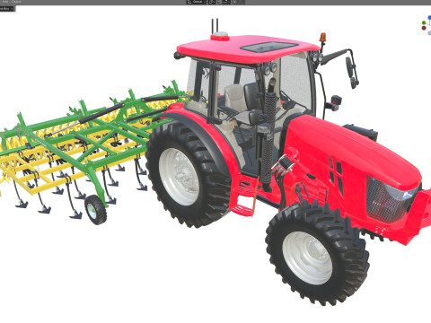 Trator e Cultivador Agr&iacute;cola Modelo 3D
