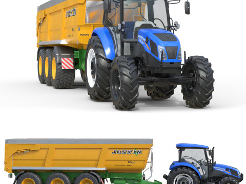 トラクターとジョスキン ファーム トレーラー 3Dモデル