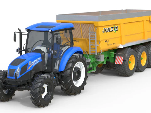 Tractor and Joskin Farm Trailer 3D Model