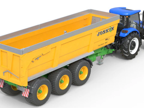 Tractor and Joskin Farm Trailer 3D Model