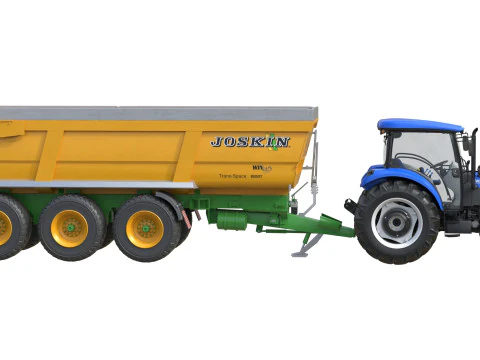 Tractor and Joskin Farm Trailer 3D Model