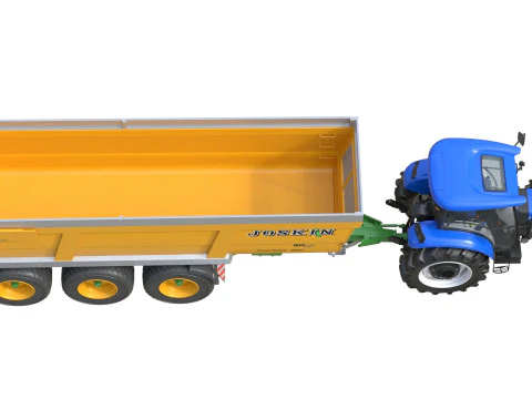 Tractor and Joskin Farm Trailer 3D Model