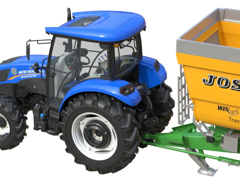 Tractor and Joskin Farm Trailer 3D Model