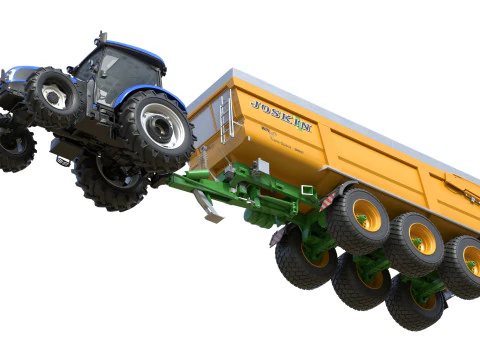 Tractor and Joskin Farm Trailer 3D Model