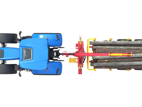 Tractor with Timber Forestry Trailer 3D Model