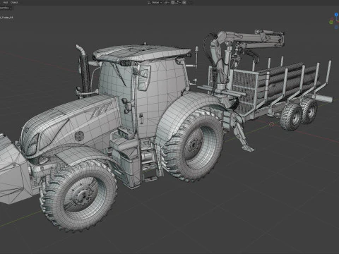 Tractor with Timber Forestry Trailer 3D Model