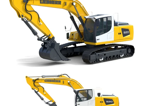 Liebherr Rupsgraafmachine R920 Geel 3D Model