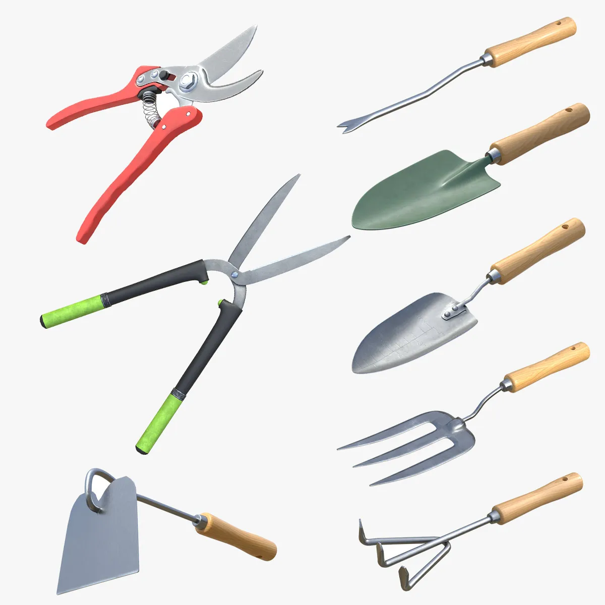Garden Hand Tools 3D Model .c4d .max .obj .3ds .fbx .stl .blend 